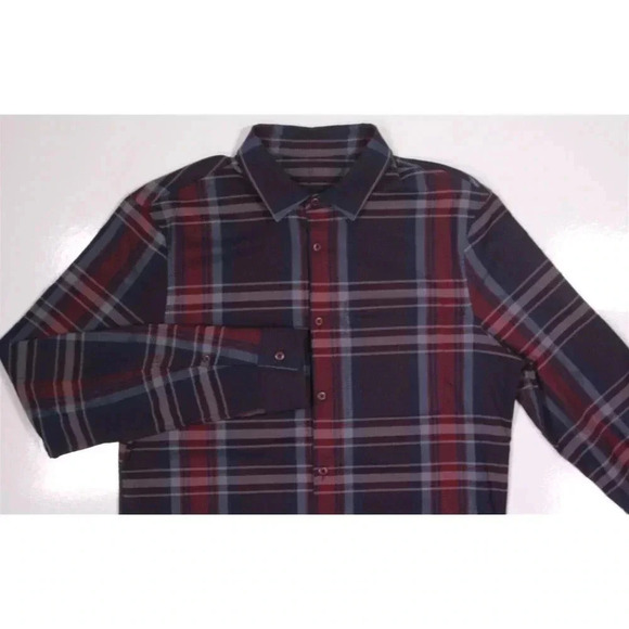 Lululemon Navy Blue/Red Button-Up Casual Shirt~ Medium - Picture 3 of 7
